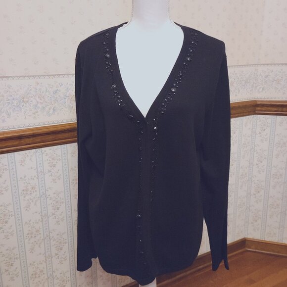 CROFT&BARROW COMFY OPEN CARDIGAN EMBELLISHED FRONT - SNAP CLOSURE -BLACK (XL) - Picture 1 of 10
